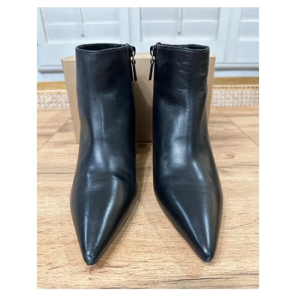 Stuart Weitzman Stuart 75 Pointed Toe Zip Booties Black Leather Size 8.5 NWOB